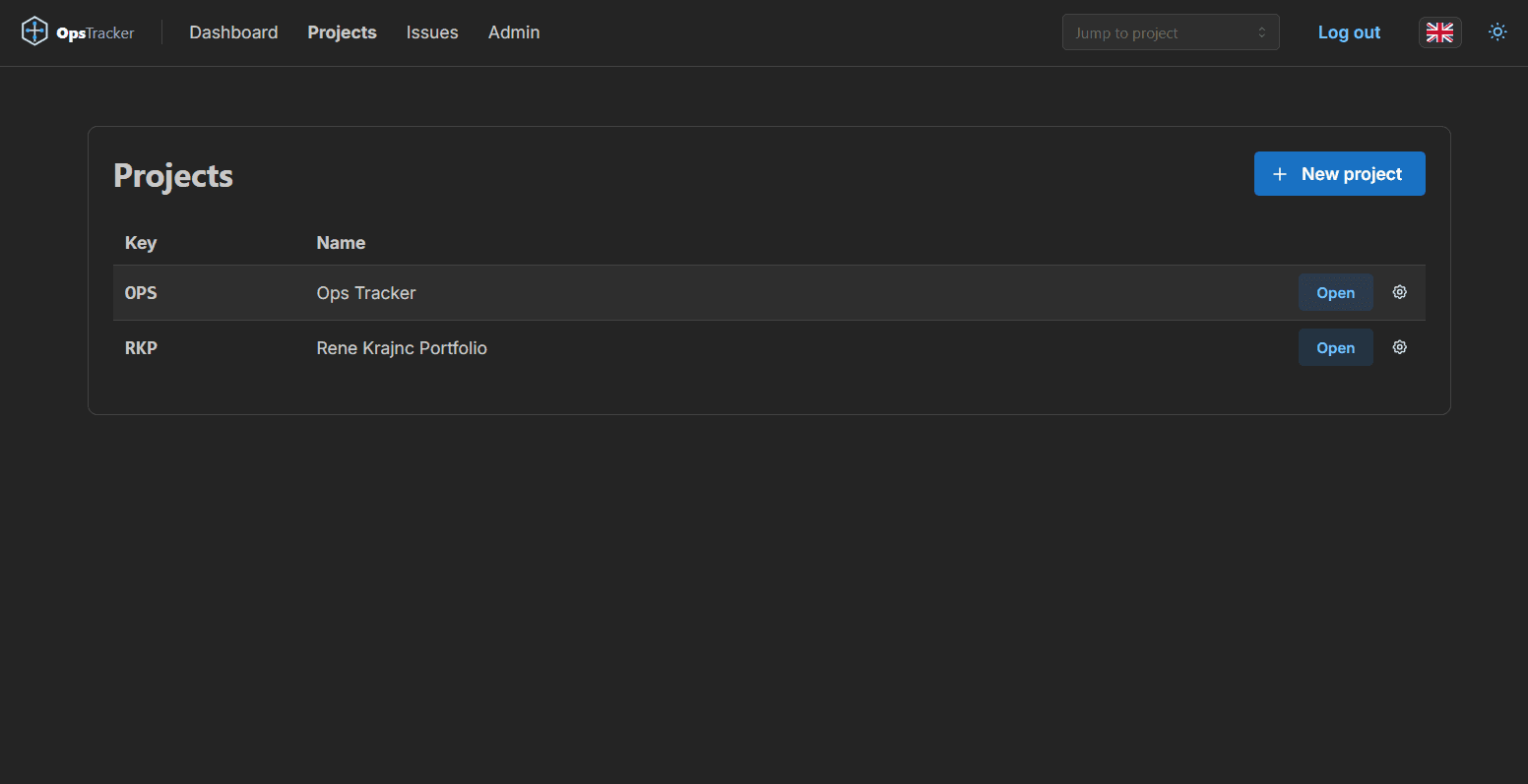 Ops Tracker projects list